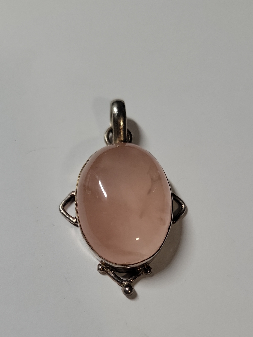 Sterling Silver Rose Quartz Oval Pendant - Pink